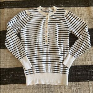 Loft Striped Pullover Scalloped Sweater Medium